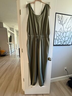 Mondetta Olive Utility Sleeveless Jumpsuit with Drawstring